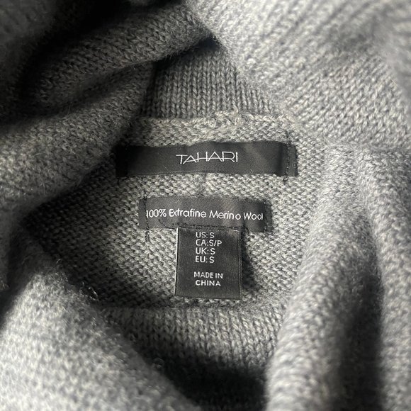 Tahari 100% Extrafine Merino Wool Cowl Neck Tunic Sweater, Size Small, Grey - Picture 3 of 8